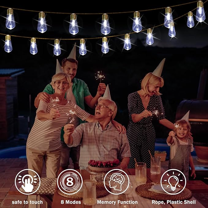 (New) Outdoor String Lights, 24FT 20 LED Bulbs Shatterproof Patio String Lights, IP65 Waterproof 8 Light Modes | Lumora