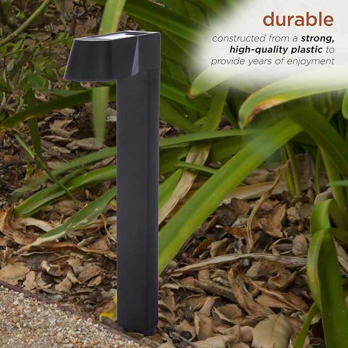 Alpine Corporation 18" H Outdoor Solar Modern Pathway Lights, Waterproof Cool White LEDs, Matte Black - Set of 4