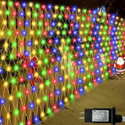 510 LED Christmas Net Lights, 28ft x 5ft Mesh Lights Outdoor Clear Wire 8 modes, Waterproof Connectable String Lights Plug in for Xmas Tree Bushes Garden Holiday Party Decorations - Multicolor