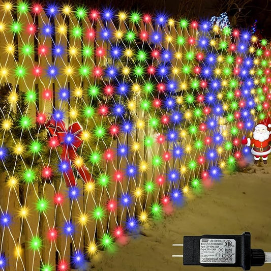 510 LED Christmas Net Lights, 28ft x 5ft Mesh Lights Outdoor Clear Wire 8 modes, Waterproof Connectable String Lights Plug in for Xmas Tree Bushes Garden Holiday Party Decorations - Multicolor