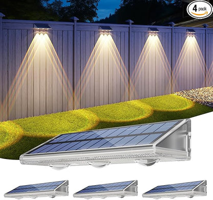 Yilaie Solar Fence Lights Outdoor-IP67 Waterproof 3000K/4500K/6500K,High Brightness LED Fence Lights Solar Powered,Solar Wall Light for Outside Backyard/Railing/Step/Patio/Stair Railings/Pool （4 Pack）