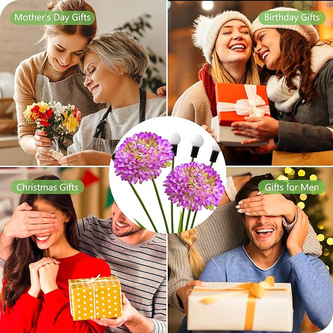 Solar Lights Outdoor Waterproof, 6 Pack Purple Solar Firefly Swaying Lights with Flowers, Flower Light Garden Decor for Halloween Christmas Outside Yard Patio, Gifts for Women Grandma