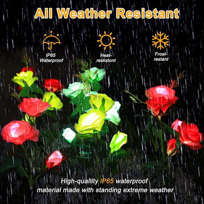 Garden 4 Pack LED Solar Flower Lights with More Realistic Rose Flowers Solar Garden Lights Outdoor Waterproof for Yard Patio Lawn Pathway Walkway Decoration 4-Pack Yellow & Pink & Red & White Combo