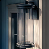 Kichler Barras 20.25" 1-Light Outdoor DarkSky Approved Wall Sconce with Clear Ribbed Glass in Black, Vertical | Lumora