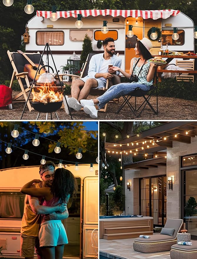 25FT Outdoor String Lights with 27 Clear Bulbs, G40 Globe Patio String Lights for Indoor/Outdoor, Connectable Hanging Lights for Backyard Porch Balcony Party Decor - Green Wire
