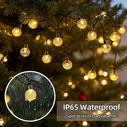 Solar String Lights Outdoor Waterproof IP65 9.3 Feet Patio Lights with 20 LED Crystal Globe Hanging Light for Backyard Porch Balcony Party Decor, Wedding,Party,Camping (Warm White)