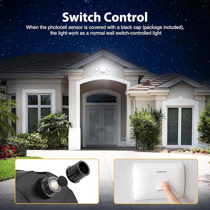 Onforu 70W Dusk to Dawn Outdoor Lighting,7000LM Black Flood Lights Outdoor,IP65 Waterproof Exterior Security LED Light,3 Adjustable Heads Photocell Light Fixture,6500K Floodlight for Garage,Patio,Yard