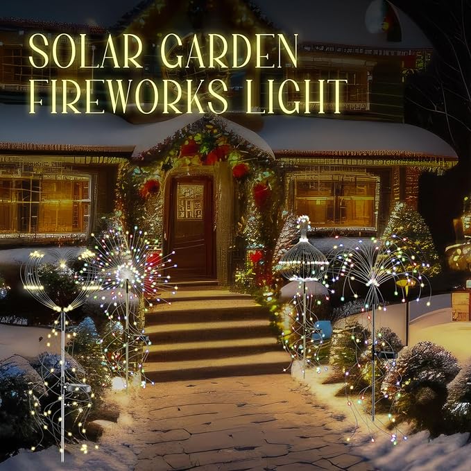 VIHOSE 4 Pack Solar Summer Outdoor Sparkler Fireworks 110 LEDs DIY Solar Outside Lights Waterproof Color Changing Jellyfish Fairy Twinkle Light for Outside Yard Pathway Garden Path Summer Decor