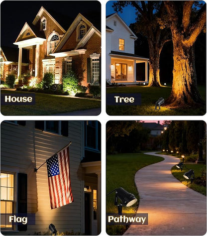 12W Landscape Lighting, IP66 Waterproof Spotlight with 6.6Ft Cable + Plug+ Switch, 3000K LED Landscape Lights for Yard Garden Tree House Halloween Christmas, 1400LM Landscape Warm White Light, 4 Pack
