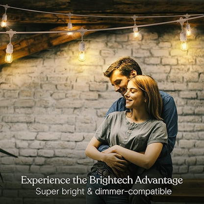 Brightech Bundle: Ambience Pro Waterproof LED Outdoor String Lights - Hanging, Dimmable 2W Vintage Edison Bulbs - White + Outdoor Dimmer Plug