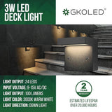 GKOLED 2-Pack Low Voltage LED Deck Lights, Landscape Step Wall Stair Railing Post Lighting with 3W Integrated LED | Lumora