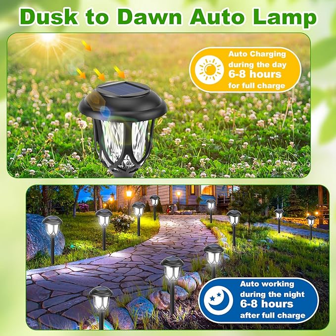 Tuanse 20 Pcs Solar Outdoor Garden Pathway LED Lights Bulk Solar Powered Landscape Yard Stake Lights Waterproof Auto On/Off for Lawn Patio Porch Walkway Driveway