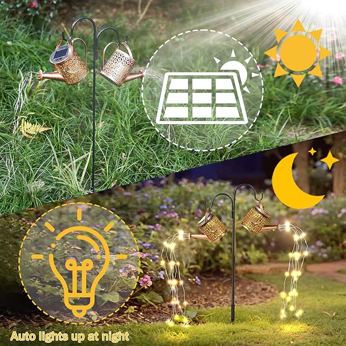 Solar Watering Can Lights Outdoor Garden Decor, Waterproof Landscape Light One Pole Two Lights Outside Decorations for Lawn Backyard Patio Chrismas Gardening Gifts