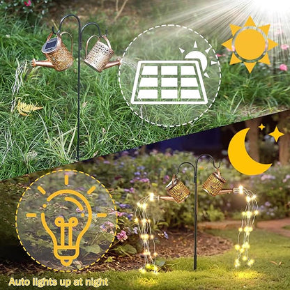 Solar Watering Can Lights Outdoor Garden Decor, Waterproof Landscape Light One Pole Two Lights Outside Decorations for Lawn Backyard Patio Chrismas Gardening Gifts