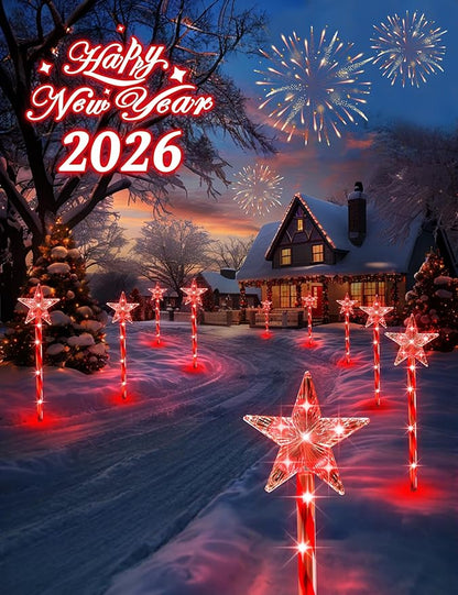 Solar Christmas Lights Outdoor 8 Pack, 2200mAh Solar Xmas Decorations Star Light, 8 Lighting Modes IP65 Waterproof Christmas Pathway Lights Outside for Garden, Yard, Street, Park, Holiday (RED)