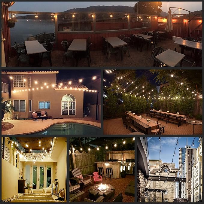 YULETIME 35 Feet 18 Sockets Patio String Lights with LED Bulbs, Weatherproof Backyard Light Bistro Lights (18 Lights - Plug-in)
