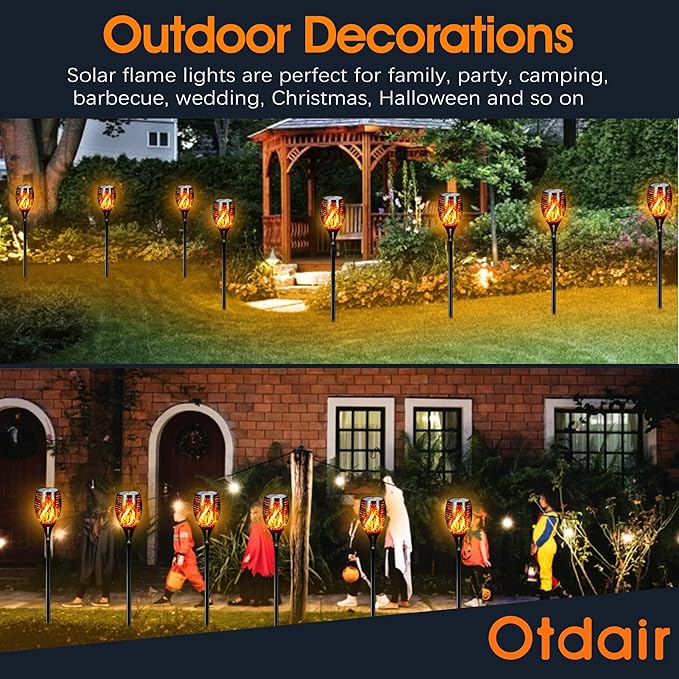 Otdair 96 LED Solar Lights Outdoor Upgraded 4 Pack, 2200mAh Solar Tiki Torches with Flickering Flame, Waterproof 43" Tall & Super Larger Size Solar Torch Light for Garden, Yard, Patio, Decorations