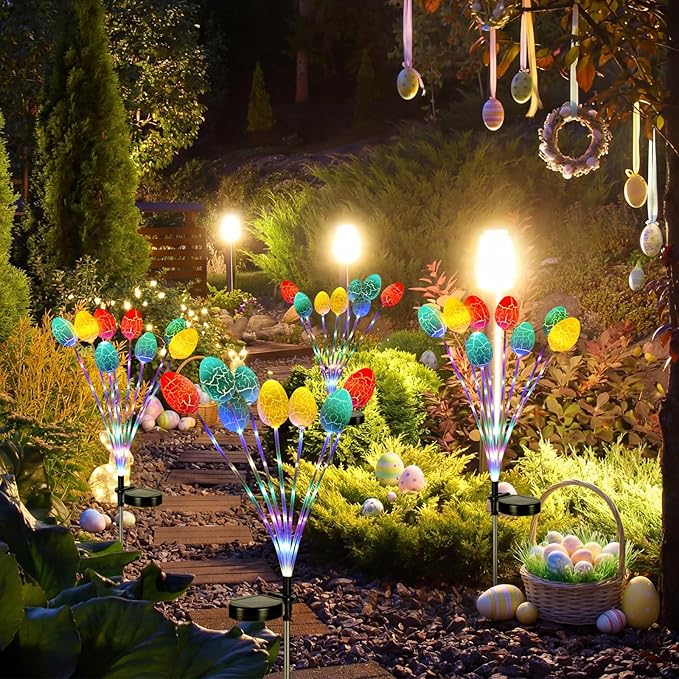 WILLBOND 4 Pack 30 Inch Solar Easter Egg Lights Outdoor Easter Lights 2 Modes Waterproof Solar Stake Light for Pathway Landscape Lawn Yard Porch Patio Spring Decoration