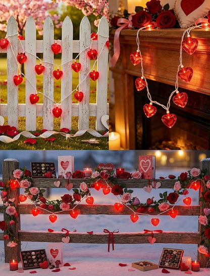 Valentines Red Heart String Lights Plug in, 8.5Ft Outdoor Valentine's Day Decorations Lights with 10 LED Red Heart Lights, Heart Fairy String Lights for Indoor Home Window Wedding Party Xmas Decor