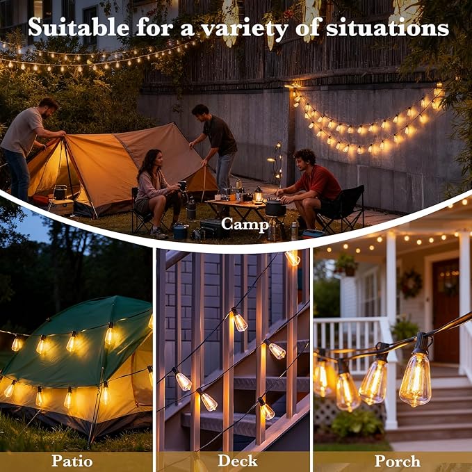100 FT Patio Lights Outdoor Waterproof, 37+2 Shatterproof LED Bulbs Connectable Hanging Outdoor Electric Lighting | Lumora