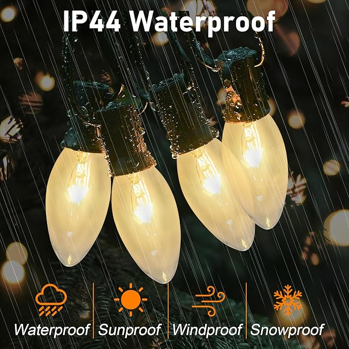 GOOTHY C9 Clear Christmas String Lights, 25Ft Outdoor Christmas Lights with 26 Warm White Bulbs, Hanging Roofline | Lumora