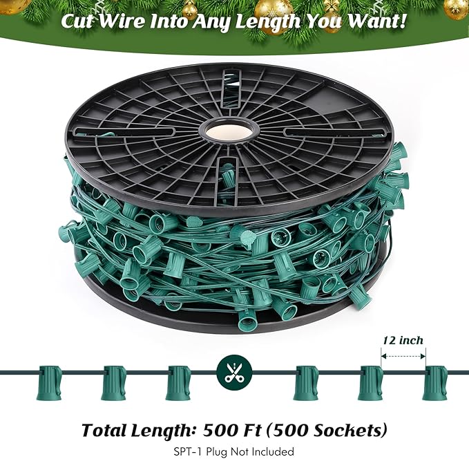Brightever Commercial 500 FT C9 Christmas LED Lights String Outdoor, E17 Christmas Light Sockets Set Spool, C9 | Lumora