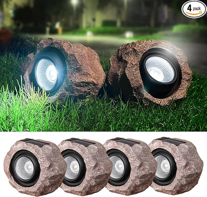 Timeflies Solar Rock Lights Outdoor, 4 Pack Super Bright Solar Spot Lights Outdoor IP65 Waterproof Yard Lights, Auto On/Off Garden Lights for Paths, Sidewalks, Yards, Landscapes, Patios
