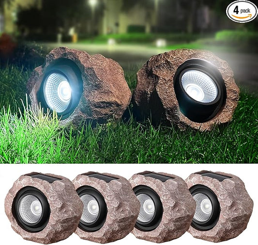 Timeflies Solar Rock Lights Outdoor, 4 Pack Super Bright Solar Spot Lights Outdoor IP65 Waterproof Yard Lights, Auto On/Off Garden Lights for Paths, Sidewalks, Yards, Landscapes, Patios