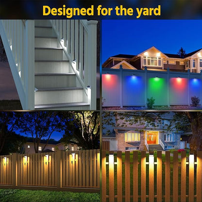 NIORSUN Outdoor Fence Lights, 16 Pack Waterproof LED Solar Fence Lights with 1500mAh Battery, Warm White/Cool White/RGB, Easy-to-Install Wall Light for Deck, Patio, Railing, Stairs, Backyard – White