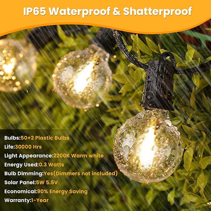 ZOTOYI 100FT Solar String Lights Outdoor Waterproof IP65 with USB Port, G40 Led Solar Patio Globe Lights with 52 | Lumora