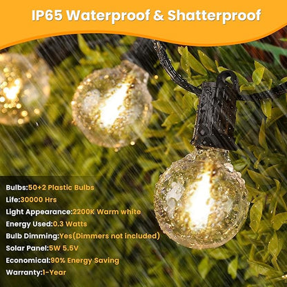 ZOTOYI 100FT Solar String Lights Outdoor Waterproof IP65 with USB Port, G40 Led Solar Patio Globe Lights with 52 Edison Bulbs 2200K, Shatterproof Hanging Lights for Porch Backyard Pergola Bistro