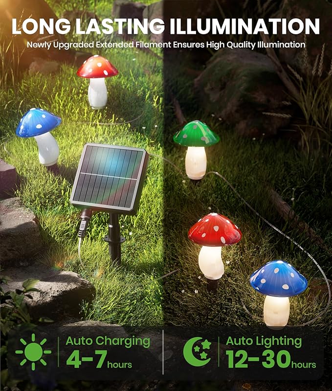 18 Pack 60FT Solar Mushroom Lights, Multicolor 8 Modes Solar Lights Outdoor, IP65 Waterproof Garden Light Outdoor | Lumora