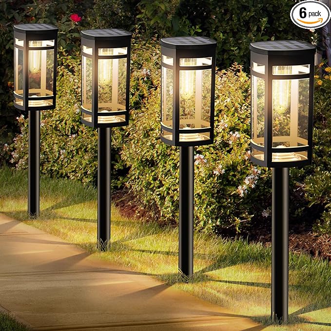 EXCMARK Solar Lights Outdoor Waterproof for Garden Pathway Walkway Driveway Yard Lawn Decorative Landscape Lighting. (Warm White Light, 6)