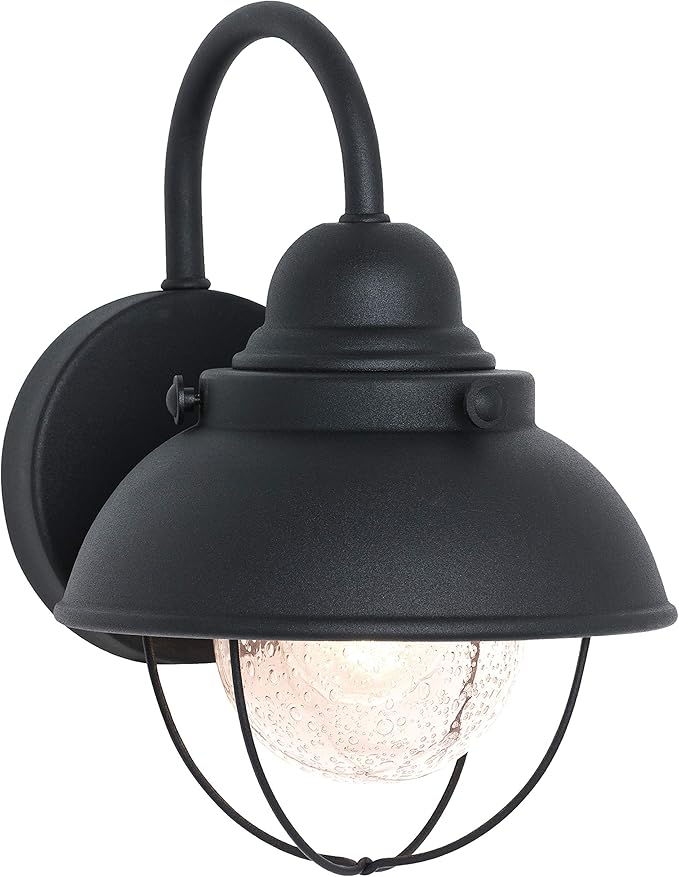 Sea Gull Lighting 8870-12 Sebring One-Light Outdoor Wall Lantern with Clear Seeded Glass Diffuser, Black Finish, 11.25'' Height