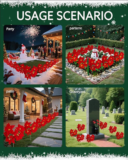Solar Christmas Flower Lights-IP65 Waterproof XS Pathway Lights,Outdoor Christmas Decorations with 7 Bouquets/1 Stake,Unique Flower Design Complement The Christmas Trees for Garden/Yard/Patio,2 Packs