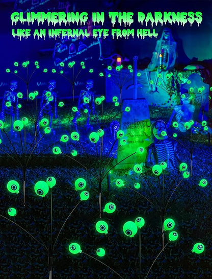 KerKoor Solar Halloween Lights Outdoor Decorations - 4 Pack 32 LED Solar Eyeball Lights LED Scary Eyeballs Halloween Light for Yard, Outside, Pathway, Walkway, Landscape, Garden, Party Decor (Green)