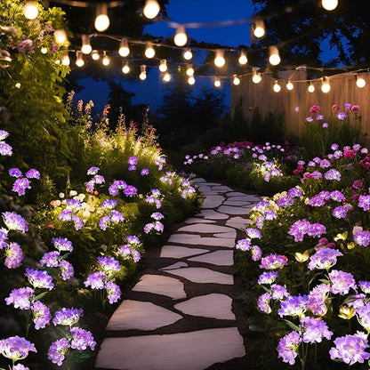 Garden Lights Solar Flower Light, LED Solar Powered Outdoor Light Decor for Path Yard Walkway Patio Balcony Lawn, Hydrangea Artificial Flower (Purple, 2)