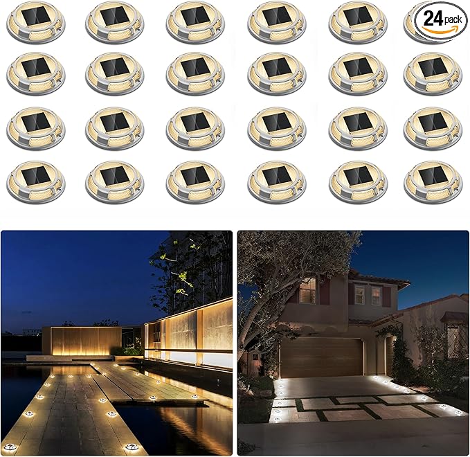 Solar Driveway Lights Dock Lights Waterproof 24 Pack, 2 Colors in 1 Outdoor LED Solar Deck Light, Solar Powered | Lumora