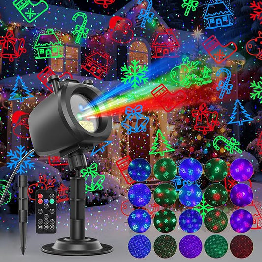 Laser Lights Projector Outdoor with 4 Dynamic Slides, 2-in-1 Moving RGB Firefly Laser Lights with Remote,Timer, Landscape Holiday Porjector for Window Wall Xmas Decor