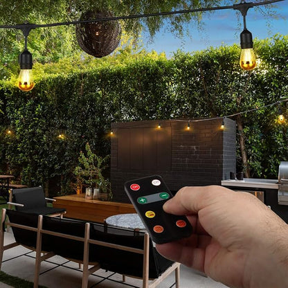 Brightech Ambience Pro LED String Lights Plus Outdoor Smart Dimmer Plug with Remote Control - 48 Ft Commercial Grade Patio Lights Outdoor Waterproof