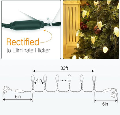 Brizled Warm White Christmas Lights - 33ft, 50 LED C9 Connectable Indoor/Outdoor Xmas String Lights, UL Certified for Holiday House, Roof, Yard, Garden, Porch and Party