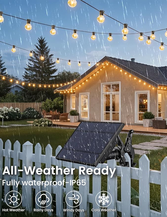 Brightever 150FT Solar String Lights Outdoor Waterproof, G40 Solar Lights with Remote and 55+2 LED Shatterproof Globe Bulbs, Dimmable&3 Lighting Modes, Solar Power Patio Lights for Backyard, Garden