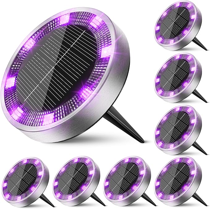 Peasur Solar Ground Lights Outdoor, 8 Pack Flat Solar Powered Disc Lights, IP68 Waterproof, Anti-Rust, Landscape | Lumora