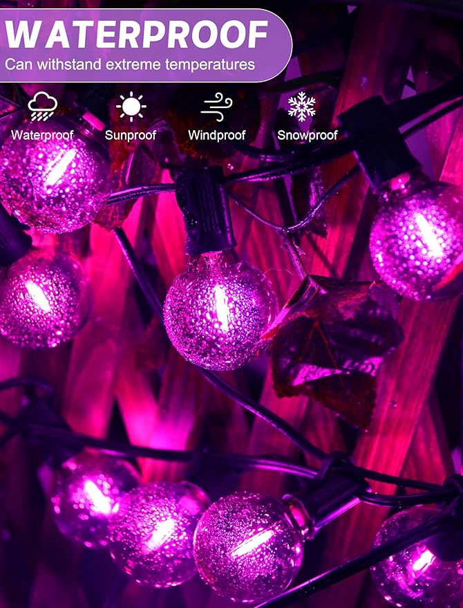 SUNSGNE G40 LED Purple Lights Outdoor, 25 Feet Halloween Purple String Lights with 25 Count Bulbs for Halloween | Lumora