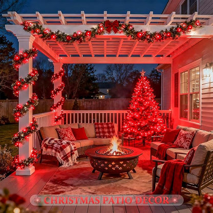 JMEXSUSS 2 Pack Red Solar Lights Outdoor Waterproof, Each 33FT 100 LED Red Christmas Lights, Solar Fairy String Light for Outside Tree Party Patio Christmas Valentines Decorations