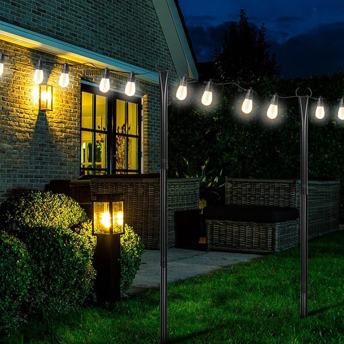 Operitacx 6 Pack Adjustable Outdoor String Light Poles with Heavy Duty Metal Stakes for Patio Garden Lawn Backyard | Lumora