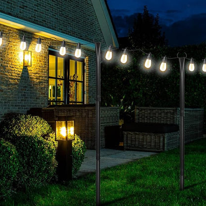 Operitacx 6 Pack Adjustable Outdoor String Light Poles with Heavy Duty Metal Stakes for Patio Garden Lawn Backyard, Metal Light Posts for Party & Wedding - Rustproof and Sturdy