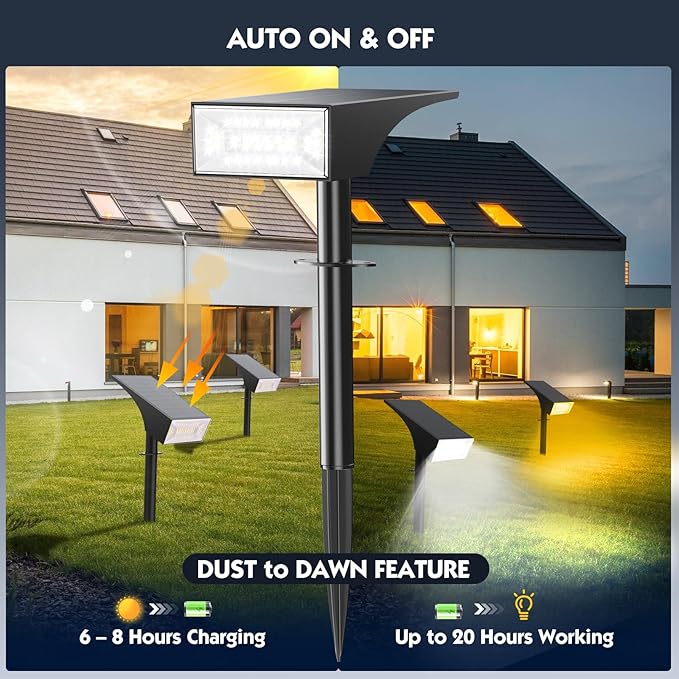Caledonia Solar Landscape Spotlights Outdoor, Outside 56 LEDs Spot Lights IP68 Waterproof with 6 Brightness & 2 Color Modes, Auto On/Off for Tree, Yard, Pathway, Garden (Cool/Warm White)