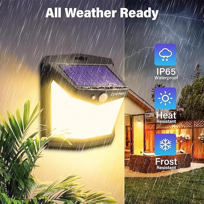 CLAONER Solar Motion Sensor Lights Outdoor, 12 Pack Solar Fence Lights IP65 Waterproof, Bright 128 LED Security Flood Lights with 270°Wide Angle, 3 Lighting Modes Motion Light for Outside, Warm White