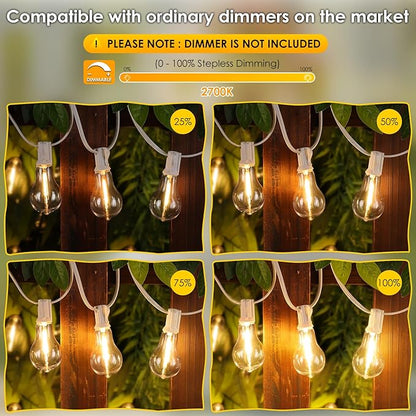 200FT(2x100FT) Outdoor String Lights, LED Patio Lights with 63 Waterproof Shatterproof A39 Dimmable Bulbs(3 Spare) for Deck Yard-2 Pack White